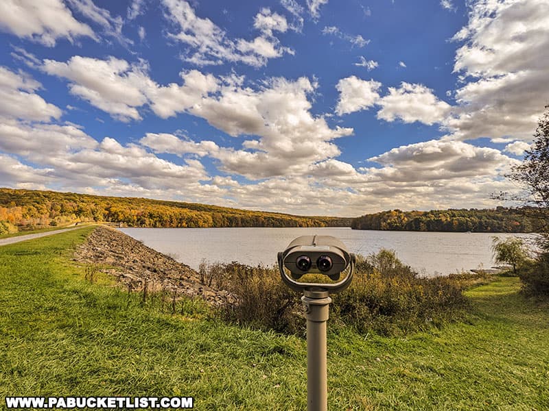 Fall foliage views near the dam at Glendale Lake in Cambria County Pennsylvania.