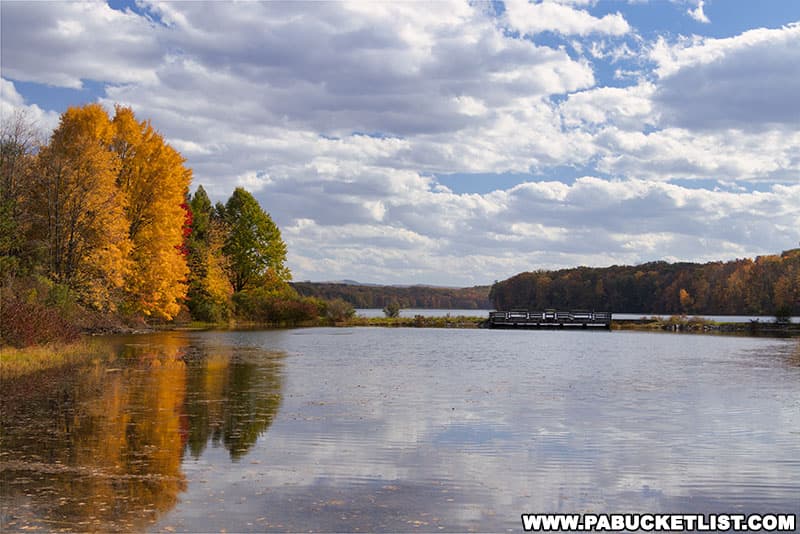 Fall foliage reflections off of Pickerel Pond at Prince Gallitzin State Park in Cambria County Pennsylvania.