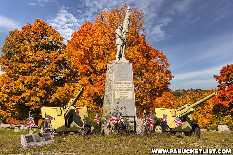 Fall foliage around the Reade Township war memorial in Cambria County Pennsylvania.