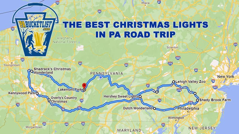 The Best Christmas Lights in PA road trip map.