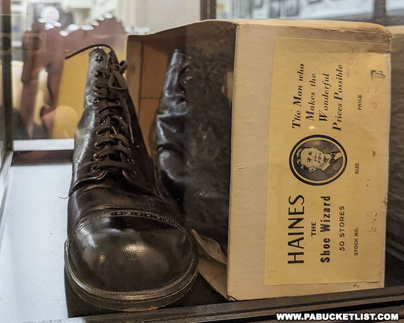 A pair of Haines shoes on display at the Haines Shoe House near York Pennsylvania.