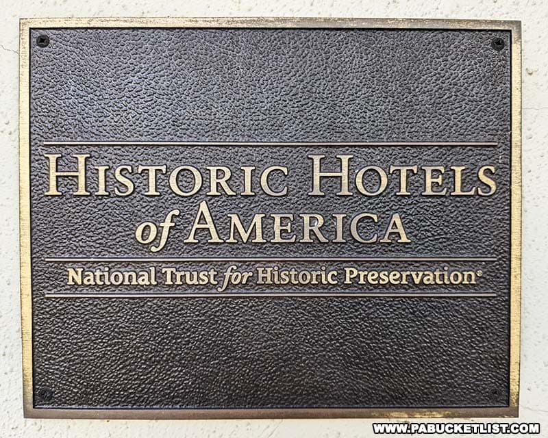 Historic Hotels of America plaque at the Penn Wells Hotel in Wellsboro Pennsylvania.