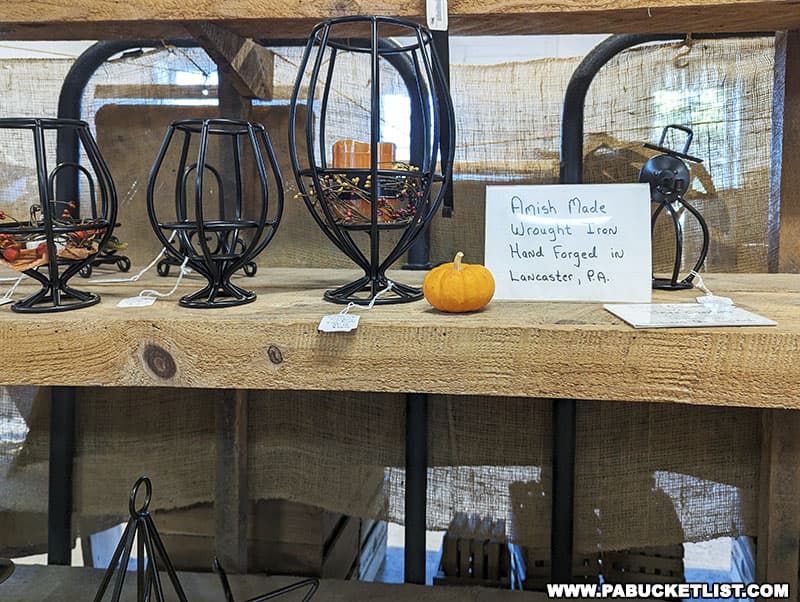 Amish made wrought iron candle holders for sale at the Historic Round Barn near Gettysburg Pennsylvania.