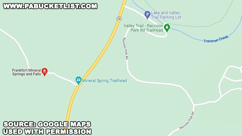 A map to Frankfort Mineral Springs Falls in Beaver County Pennsylvania
