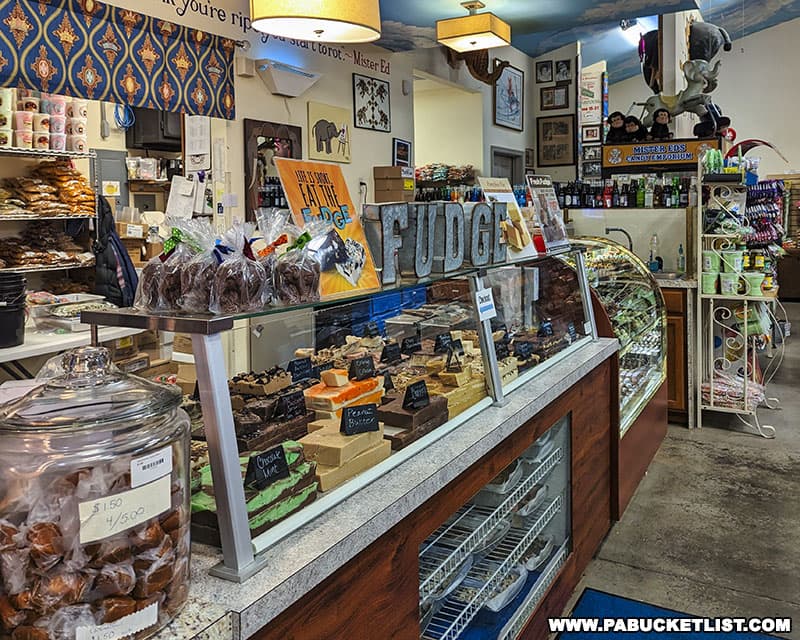 The fudge counter inside Mister Eds Elephant Emporium and Candy Store in Adams County Pennsylvania.