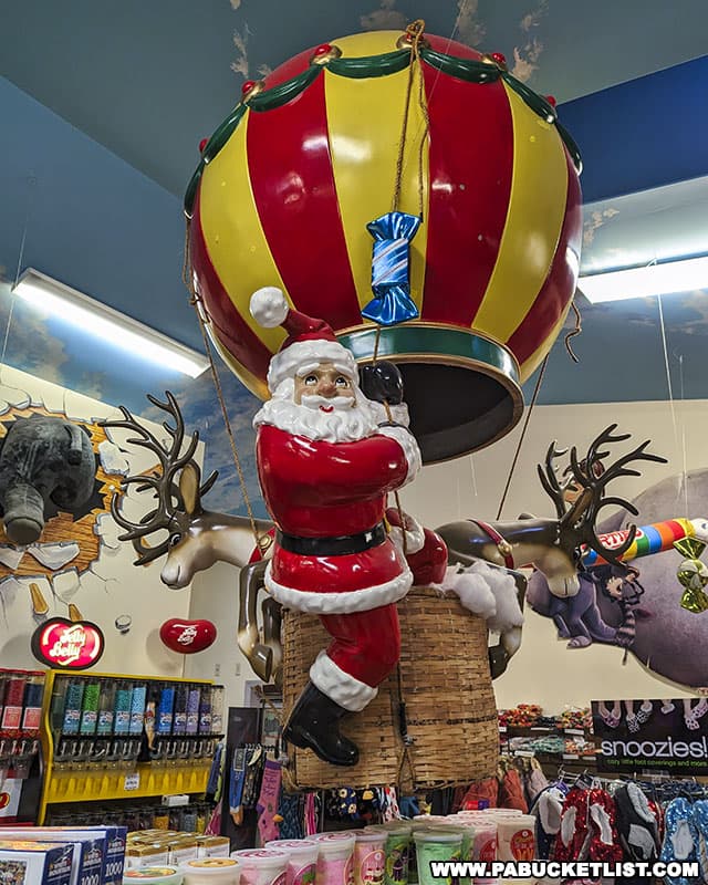 Santa on a hot air balloon inside Mister Eds Elephant Emporium and Candy Store in Adams County Pennsylvania.