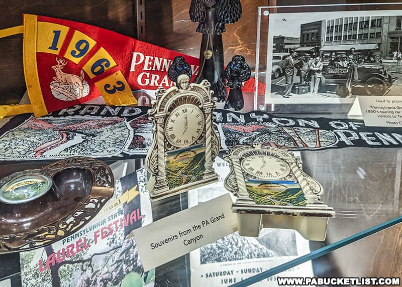 Vintage PA Grand Canyon Memorabilia on display in the lobby of the Penn Wells Hotel in Wellsboro Pennsylvania.