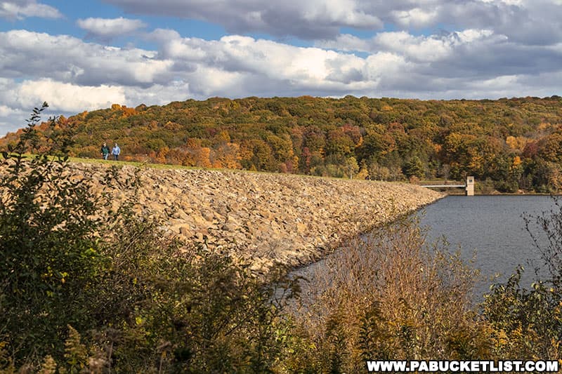 Walking across the top of Glendale Dam is a popular pastime at Prince Gallitzin State Park.