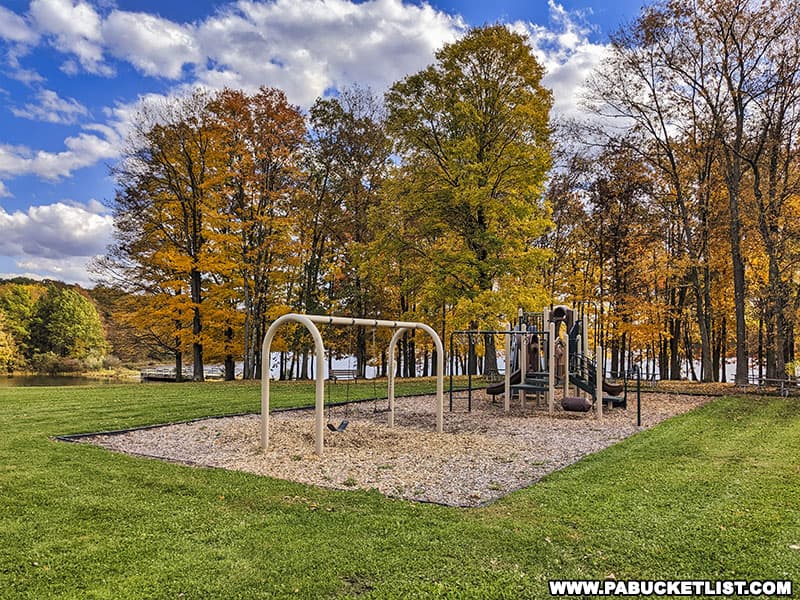 Playground adjacent to Pickerel Pond and the nearby picnic grove.