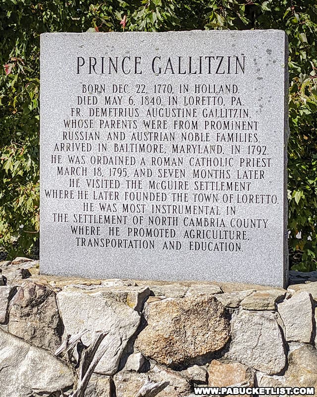 Prince Gallitzin State Park was named in honor of Prince Demetrius Gallitzin, a Russian nobleman turned Catholic missionary priest who founded the nearby town of Loretto.
