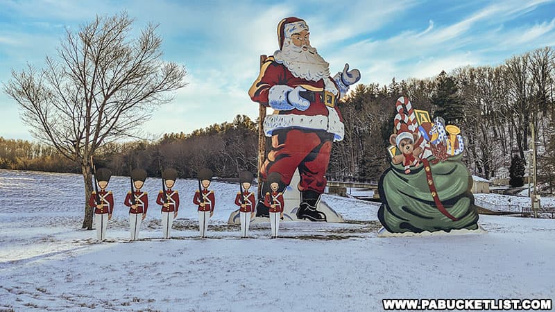 One of the six toy soldiers guarding the tallest Santa in Pennsylvania is nicknamed "Winky" because he is winking.