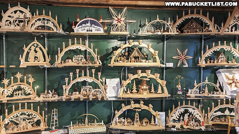 Wooden Christmas decorations from Germany at the Christmas Haus in New Oxford Pennsylvania.