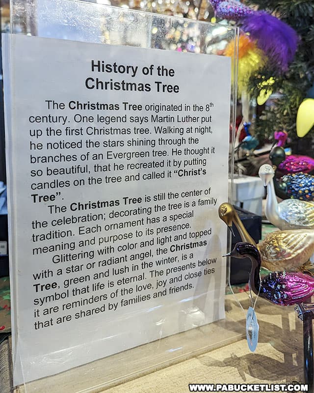 History of the Christmas Tree at the Christmas Haus in New Oxford Pennsylvania.