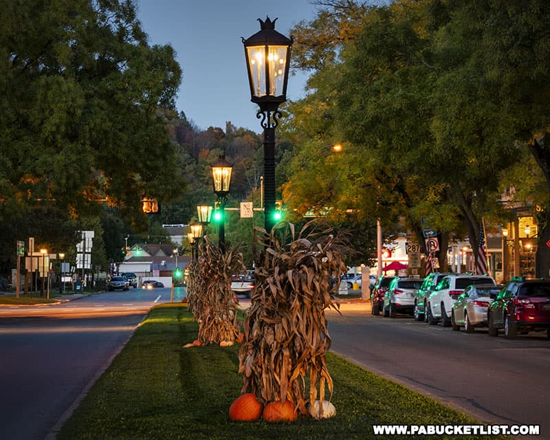 The famous street lamps on Main Street in downtown Wellsboro Pennsylvania.