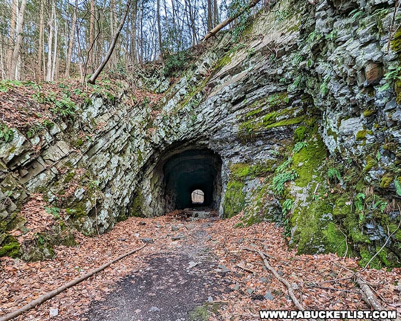 The abandoned Coburn railroad tunnel was built by the Lewisburg, Centre and Spruce Creek Railroad.