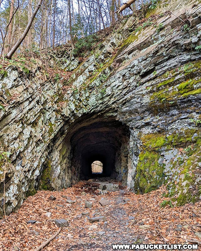 The abandoned Coburn railroad tunnel is 260 feet long and was built in the 1870s.