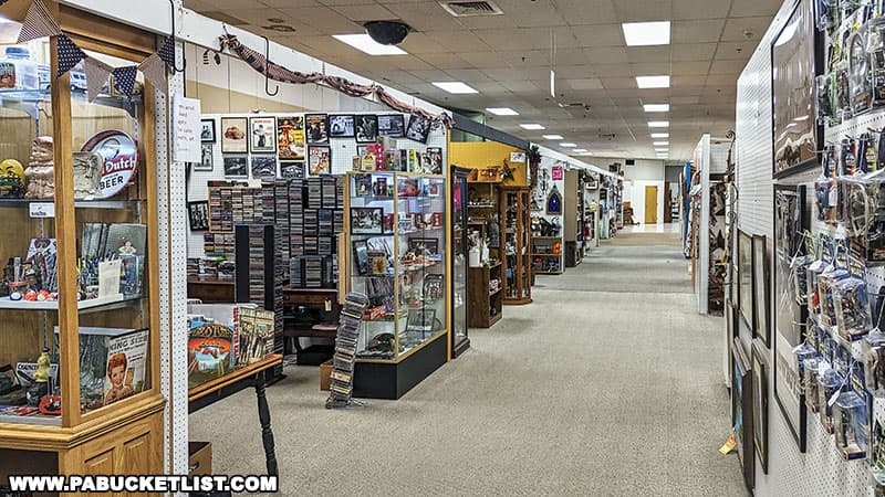 The aisles are wide and easy to navigate at Black Rose Antiques and Collectibles in the Chambersburg Mall.