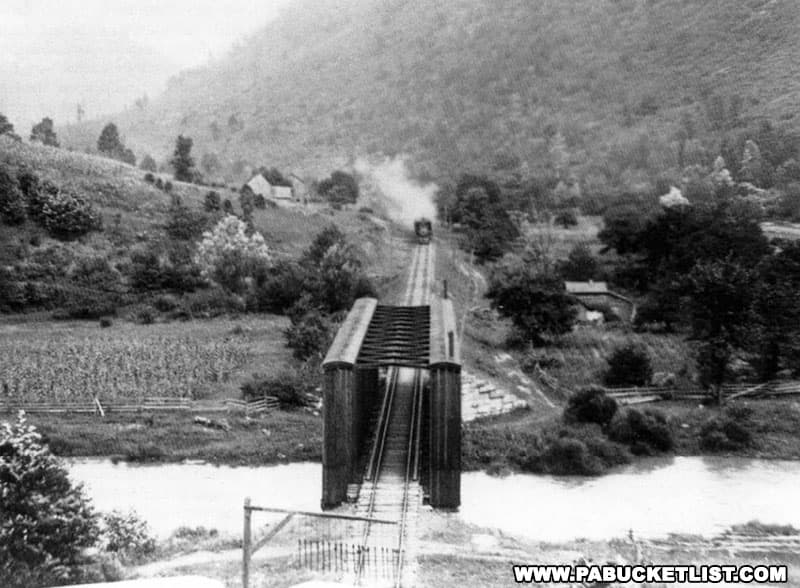 View from the eastern portal of the Coburn tunnel, looking towards what is now a pedestrian bridge over Penns Creek.