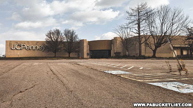 Empty parking lot in front of the former JC Penney anchor store at the Chambersburg Mall in Chambersburg Pennsylvania.