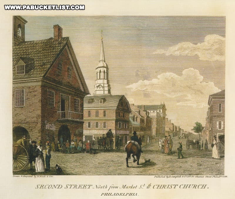 A lithograph depicting Christ Church in Philadelphia in 1800.