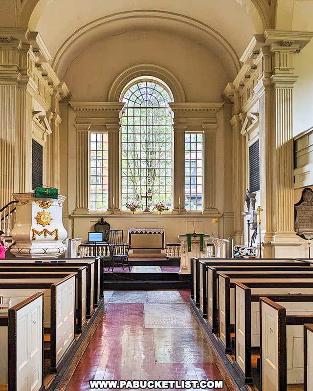 The Palladian window behind the chancel at Christ Church in Philadelphia was one of the largest Palladian windows in the original 13 British colonies.