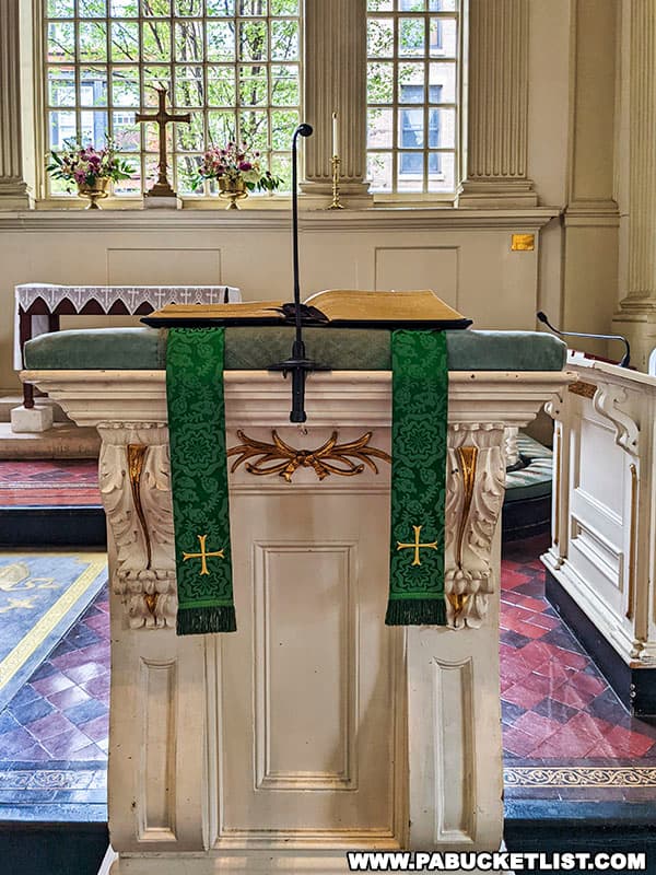 The pulpit at Christ Church in Philadelphia.
