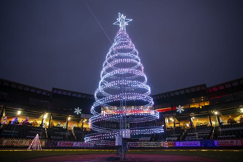 Christmas tree on the infield at Clipper Magazine Stadium as part of the Christmas Spirit Light Show in Lancaster.