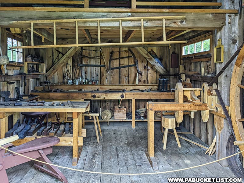 Carpentry shop in the barn at the Compass Inn Museum in Westmoreland County Pennsylvania.