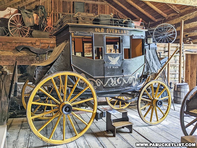 A stagecoach in the barn at the Compass Inn Museum in Laughlintown Pennsylvania.