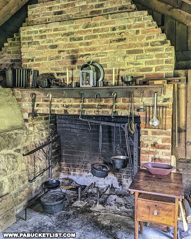 Fireplace inside the summer kitchen at the Compass Inn Museum near Ligonier Pennsylvania.