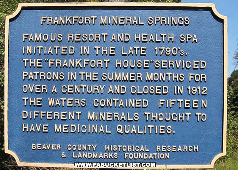 Frankfort Mineral Springs historical plaque in Beaver County Pennsylvania.