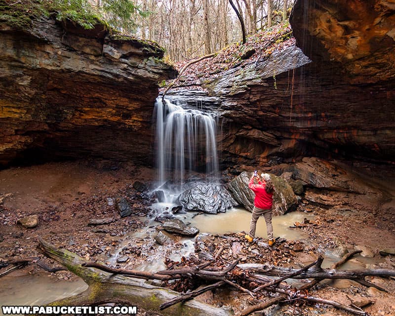 Frankfort Mineral Springs Falls in Beaver County Pennsylvania is roughly 10 feet tall.