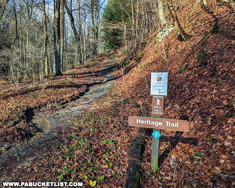 Heritage Trail sign near the Mineral Springs parking area along Route 18 in Beaver County Pennsylvania.
