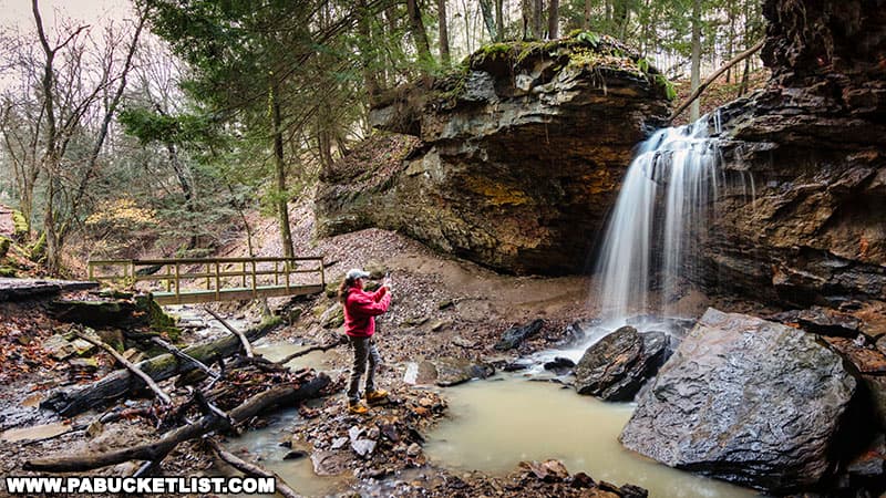 Frankfort Mineral Springs Falls at Raccoon Creek State Park in Beaver County Pennsylvania.