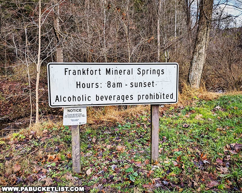 The area around the Frankfort Mineral Springs is open year-round from 8 am until sunset.