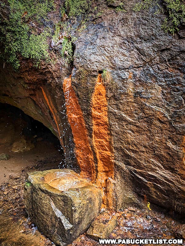 Water flowing from the Frankfort Mineral Springs opposite the falls.