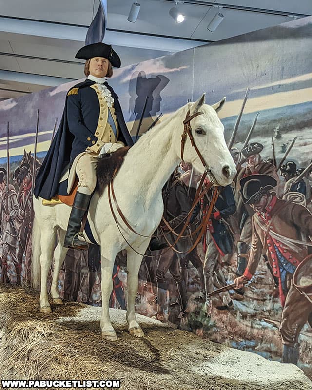 George Washington depicted on his horse named Blueskin at the Valley Forge Visitor Center.