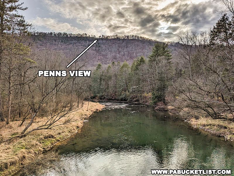 View to the south from the pedestrian bridge over Penns Creek, looking in the direction of Penns View.
