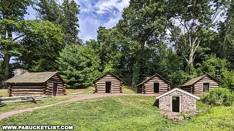 The soldiers responsible for guarding General Washington's headquarters at Valley Forge would have lived in huts like these reproductions.