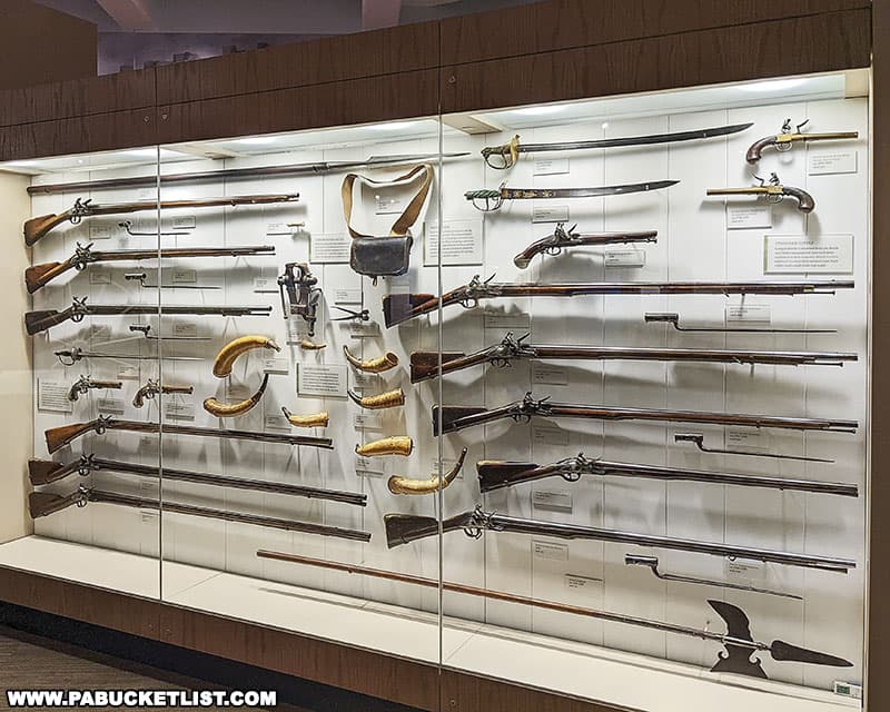 Examples of weapons used during the Revolutionary War on display in the Valley Forge Visitor Center.
