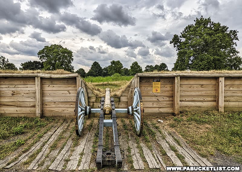 An artillery piece at the reproduced redoubt at Valley Forge National Historic Park.