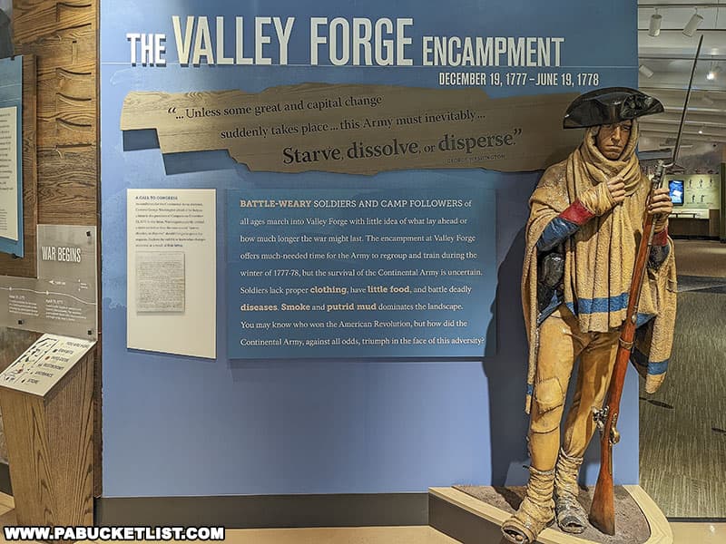 The Visitor Center at Valley Forge describes life in the camp and the historical significance of the site.