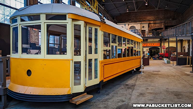 A 1916 trolley car on display in the Transportation Gallery at the York County Agricultural and Industrial Museum in York Pennsylvania.