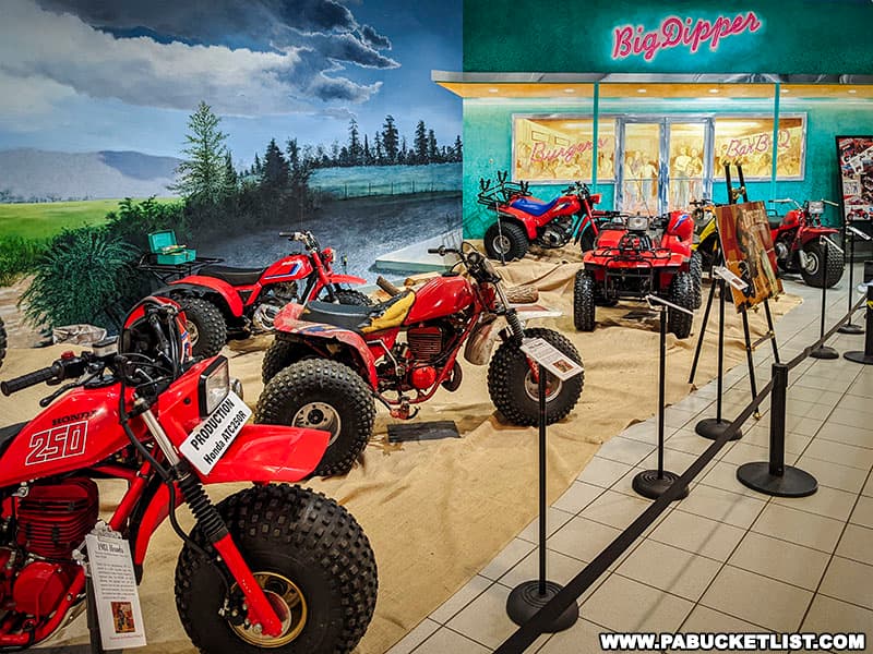 An exhibit featuring early examples of ATVs at the AACA Museum in Hershey Pennsylvania.
