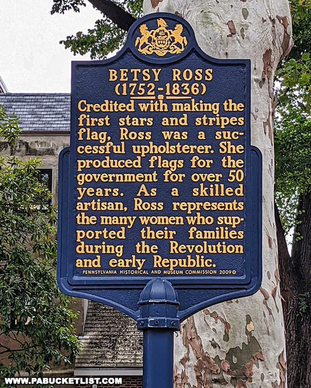 Betsy Ross historical marker on Arch Street, in front of the Betsy Ross House.