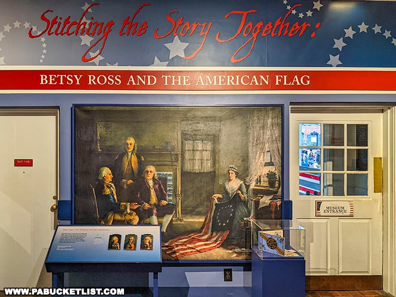 Betsy Ross and the American Flag exhibit in the lobby of the Betsy Ross House.