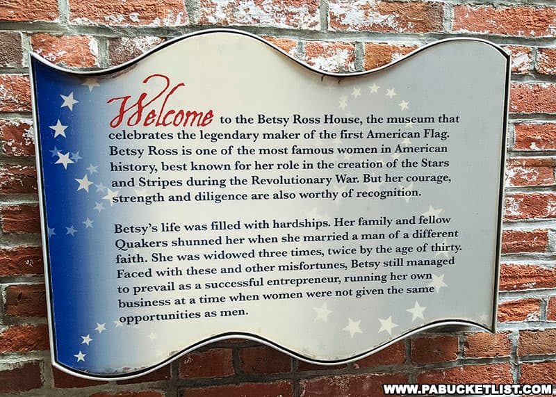 Welcome sign at the Betsy Ross House in Philadelphia.