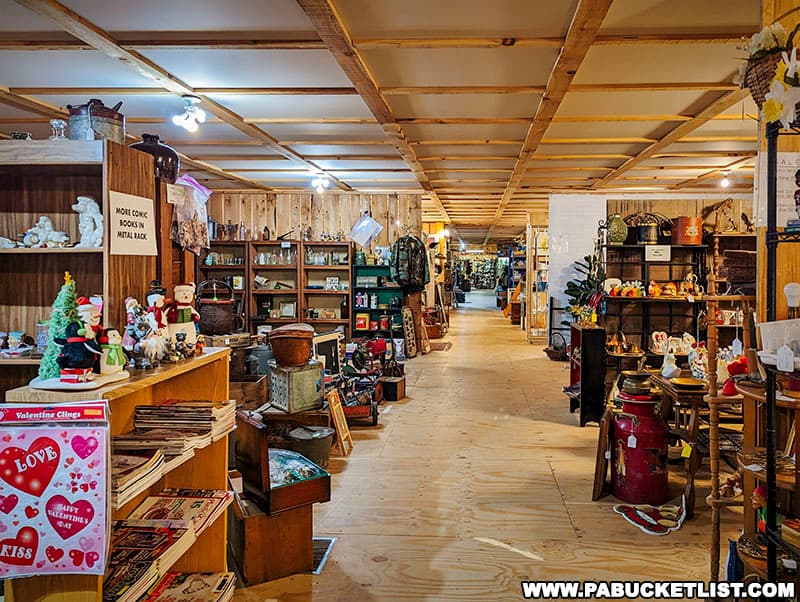 The upstairs portion of the Big Valley Antique Center is well-lit and easy to navigate.