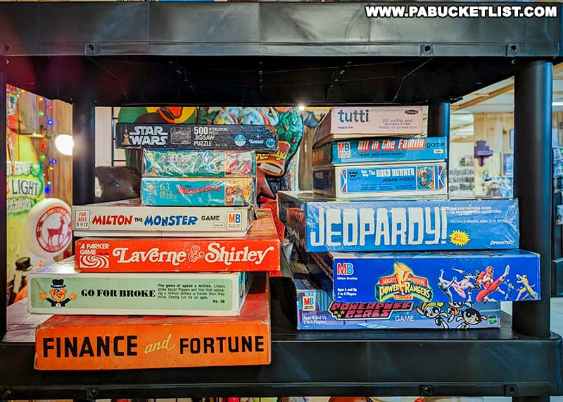 Vintage games for sale at at the Big Valley Antique Center in Mifflin County Pennsylvania.