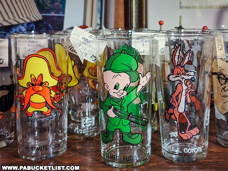 Vintage cartoon glasses for sale at the Big Valley Antique Center in Reedsville Pennsylvania.